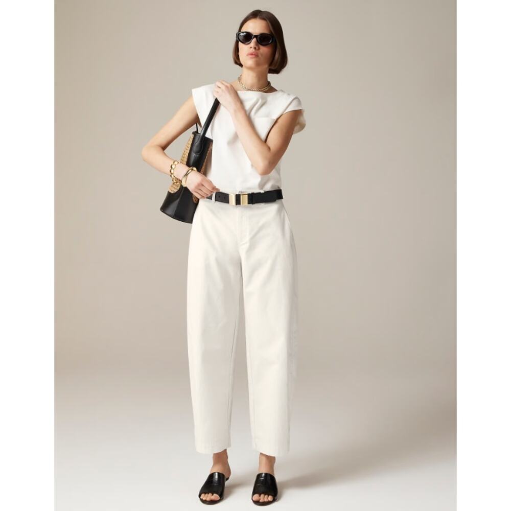 J.Crew Barrel Leg Pants WMNS 27 White Cotton-Linen Blend Stretch Hi-Rise Tapered